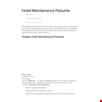 Hotel Maintenance Resume example document template