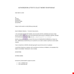 Authorization Letter to Collect Money on My Behalf example document template 