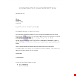 Authorization Letter to Collect Money on My Behalf example document template