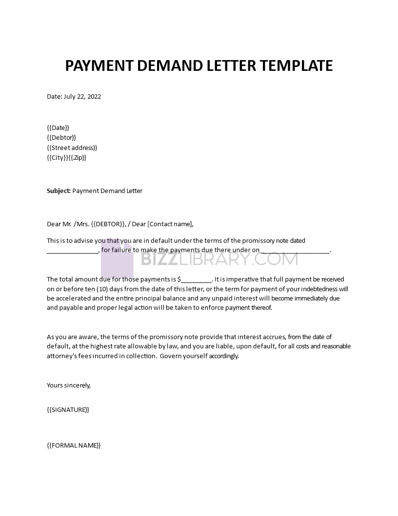 payment demand letter template example