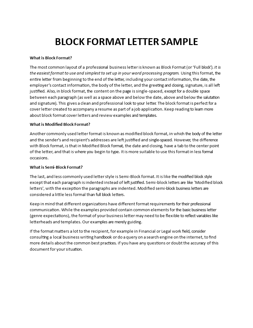 professional letter format example