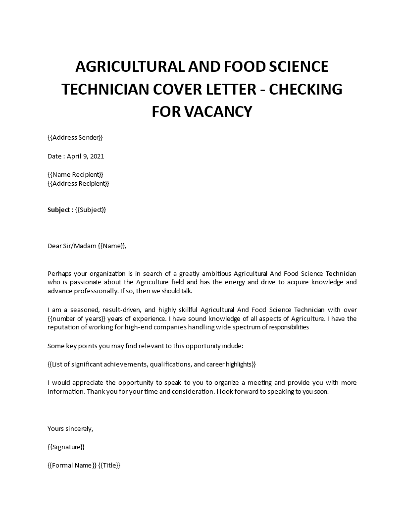agriculture cover letter