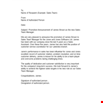 Promotion Letter for Sales - Boosting Customer Outreach | James Jones example document template