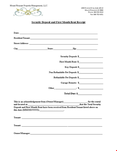 Rent Receipt Template - Record for Tenant's Monthly Rent