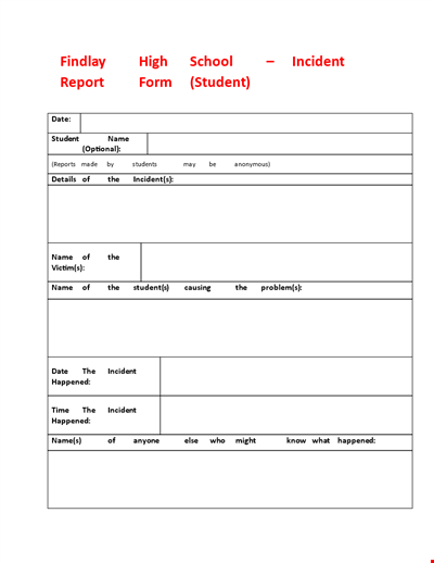 Student Incident Report: High School Incident, What Happened