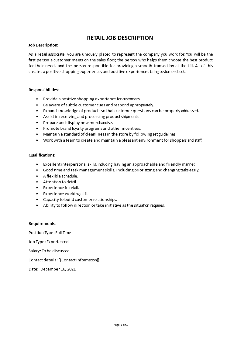 retail associate job description Main Image retail associate job description