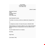 Change of Address Letter Template - Update Your Company Address & State example document template