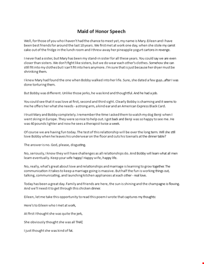 Maid of honour speech