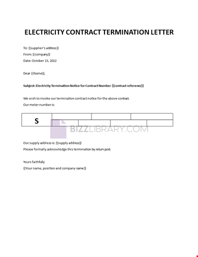 Letter terminating an electricity contract