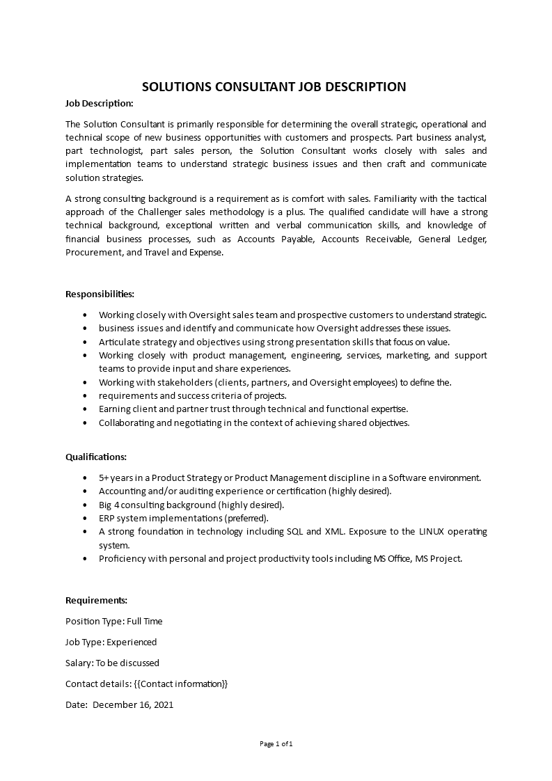 solution consultant job description