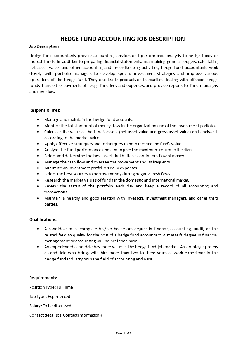 hedge fund accounting job description Main Image hedge fund accounting job description