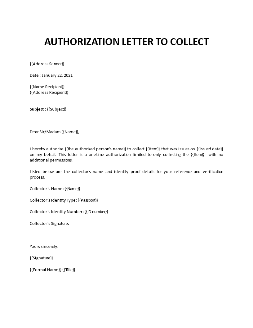 authorization letter to collect