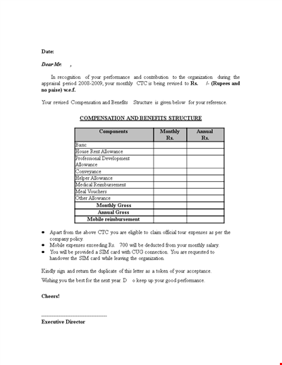 Sample Executive Director Hr Appraisal Letter Template Editable