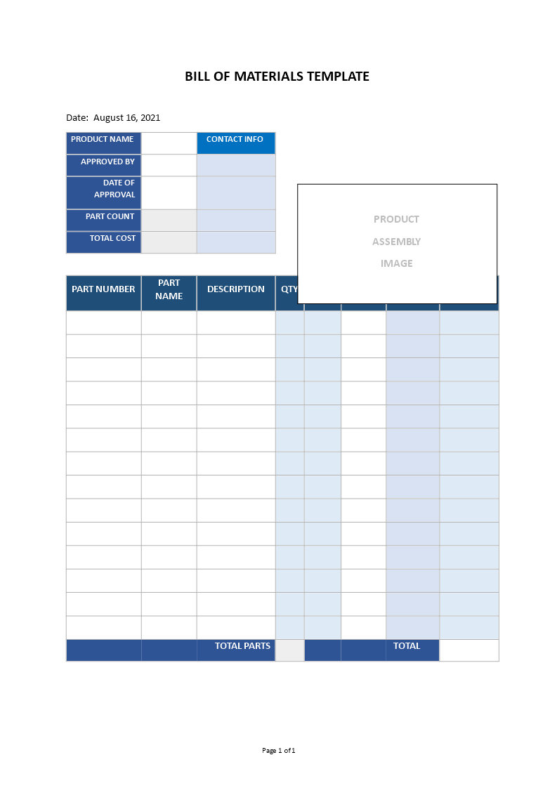 bill of materials template