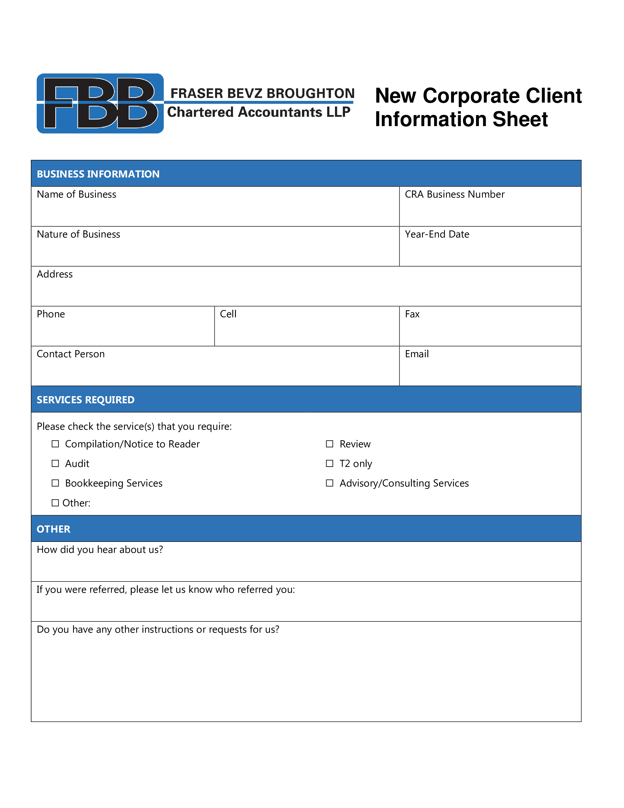 Corporate Client Information Sheet Template Business Services Please Corporate Client Information Sheet Template Business Services Please