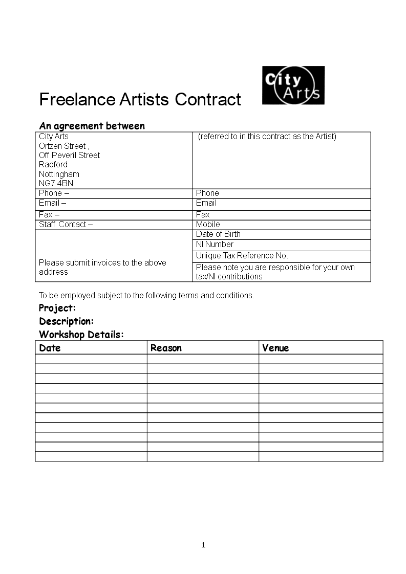 Freelance Artist Contract Template