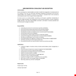 Implementation Consultant Job Description example document template