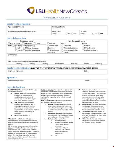 Job Leave Application Form Template: Request and document employee leave granted for military