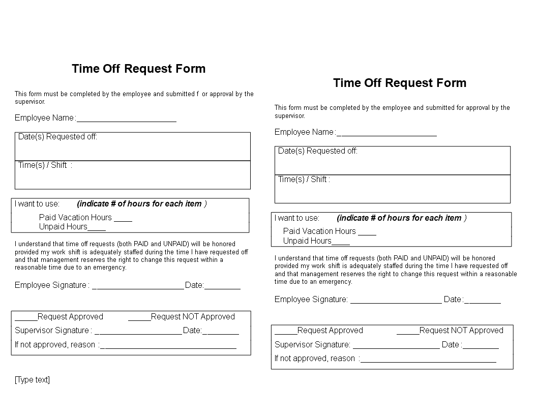 Time Off Request Form Template - Streamline employee time off requests