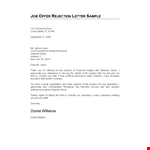 Reject Job Offer: Employment Offer Rejection Letter Template | Jones, Gleeman, Sachs example document template