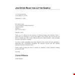 Reject Job Offer: Employment Offer Rejection Letter Template | Jones, Gleeman, Sachs example document template 