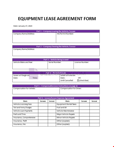 Equipment Lease Agreement Form