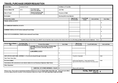 Travel Purchase Order Requisition
