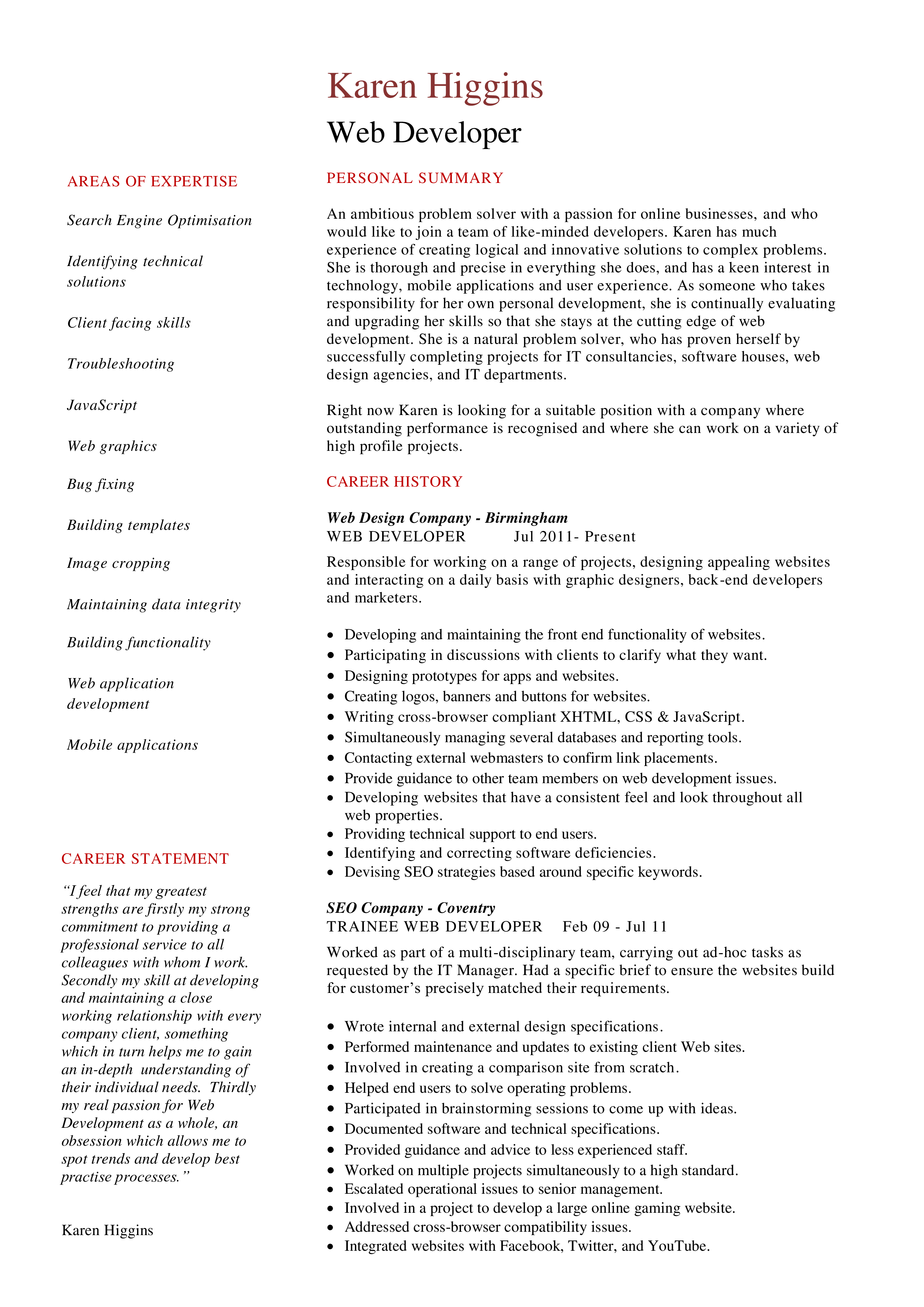 Web Developer Resume Template web-developer-resume-template