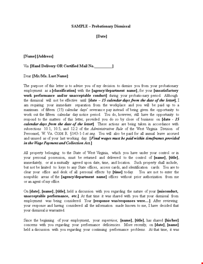 Termination Letter Template for Probationary Employee | Performance, Dismissal, Grievance