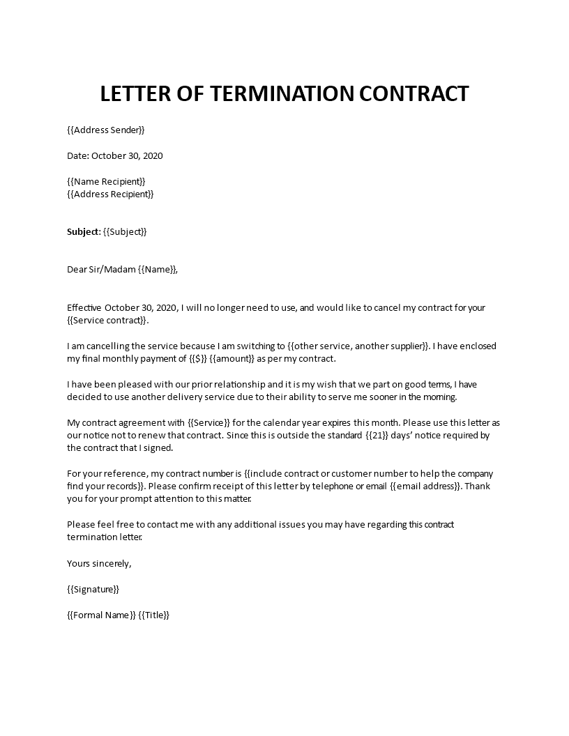 letter of termination of contract