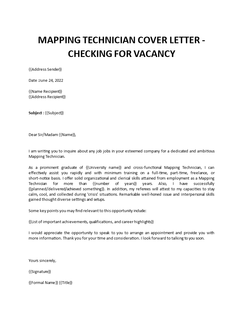mapping technician cover letter template