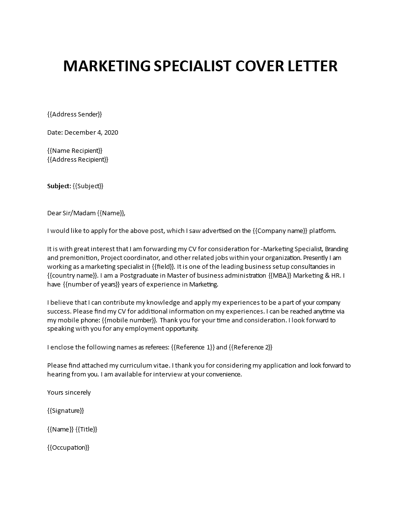 cover letter for email marketing