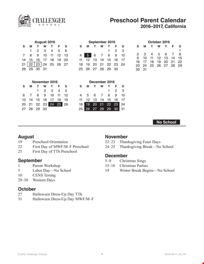 Parent Calendar Template