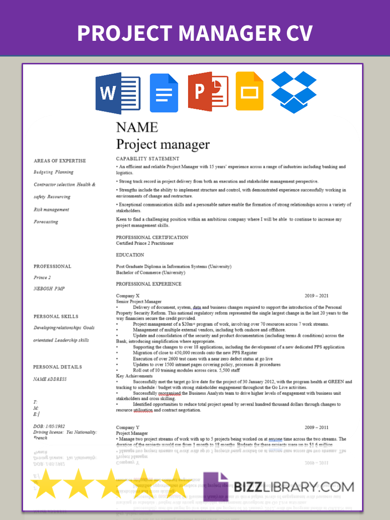 project manager curriculum vitae template