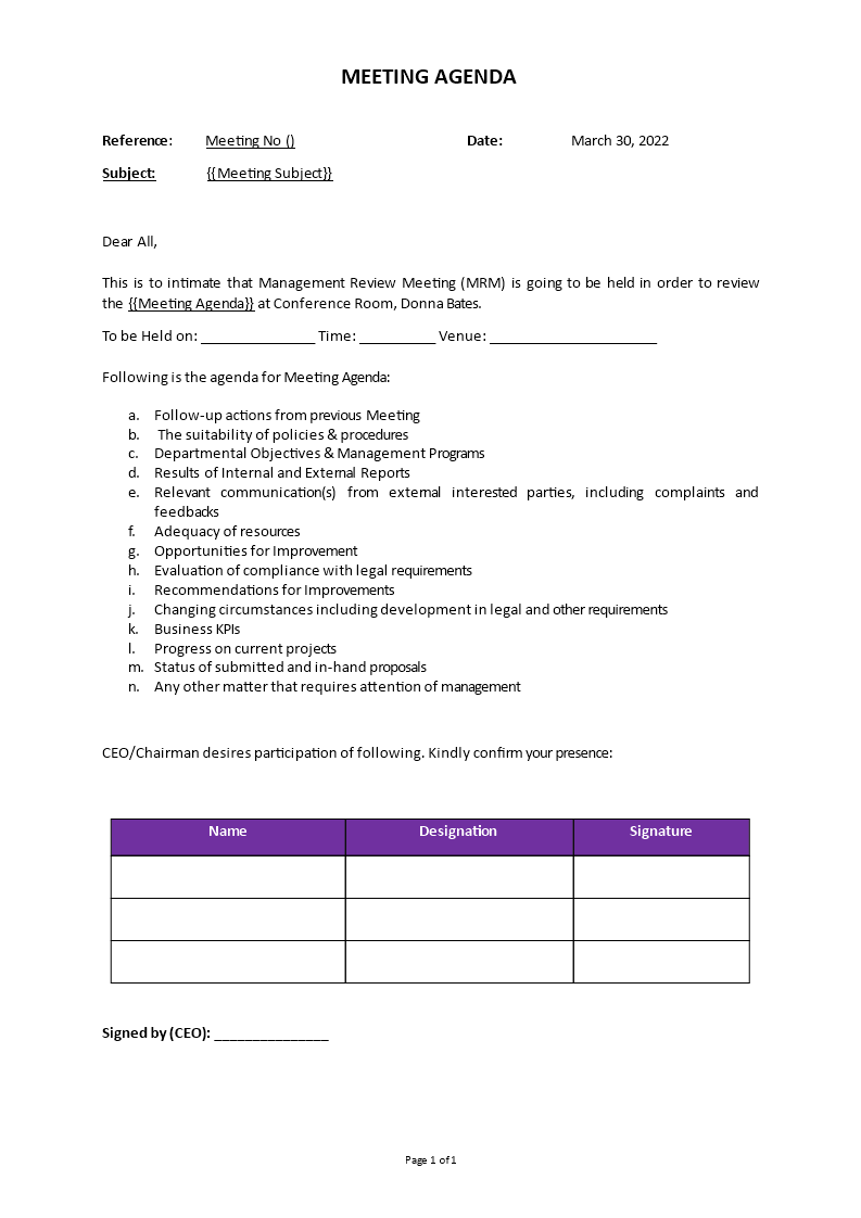 management meeting agenda template