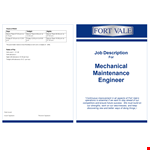 Mechanical Engineer Job Description - Required Business Maintenance Skills Demonstrated example document template