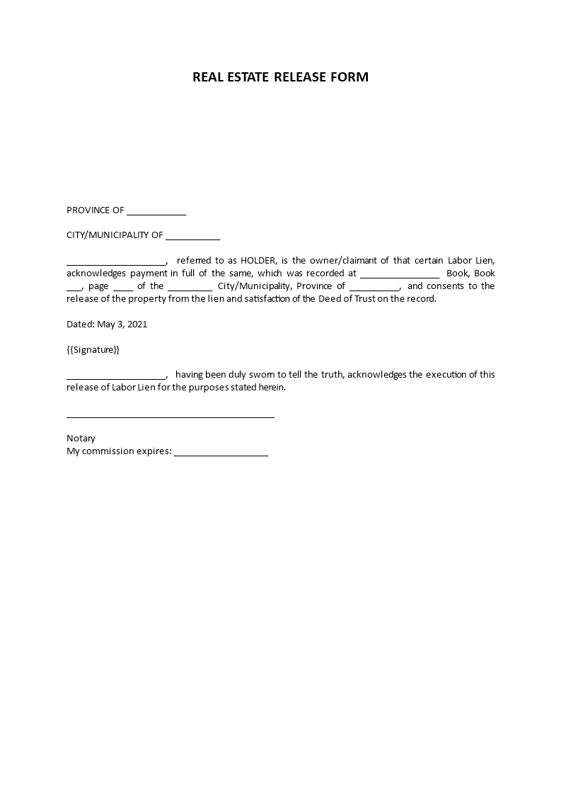 real estate lien release agreement