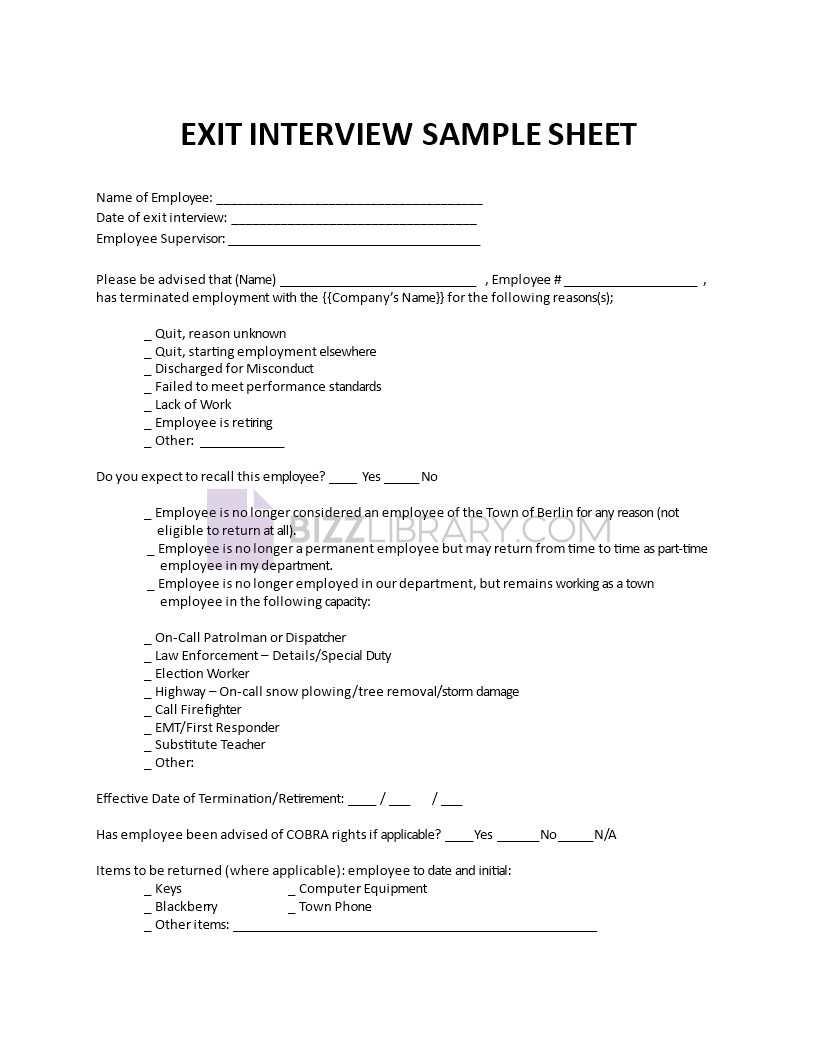 exit interview sample sheet