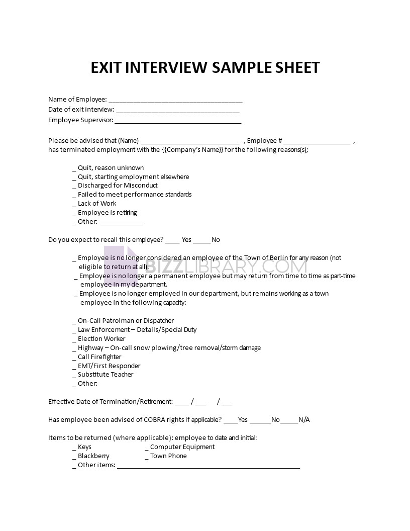 exit interview sample sheet Main Image exit interview sample sheet