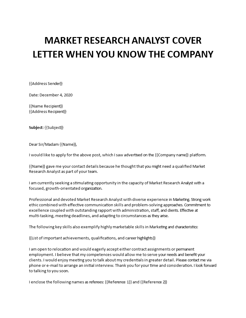 market research cover letter example