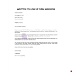 Follow Up Verbal Warning example document template