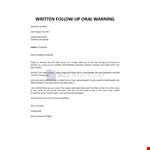 Follow Up Verbal Warning example document template 