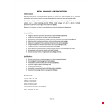 Retail Manager Job Description example document template