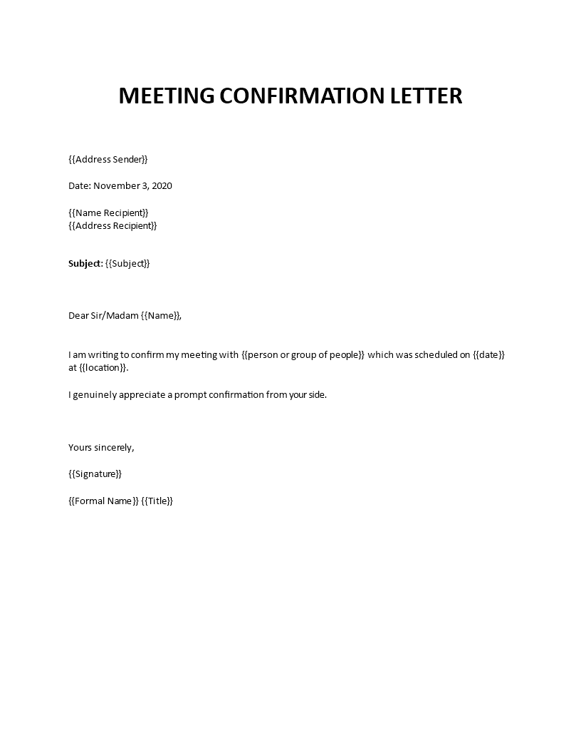 confirmation letter for meeting template