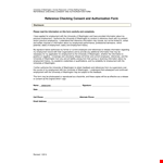 Reference Checking Consent Authorization Form example document template 