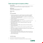 Legal Compliance Officer Job Description | Ensure Legal Compliance, Assist in Dubai example document template