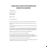 Team Lead cover letter template example document template