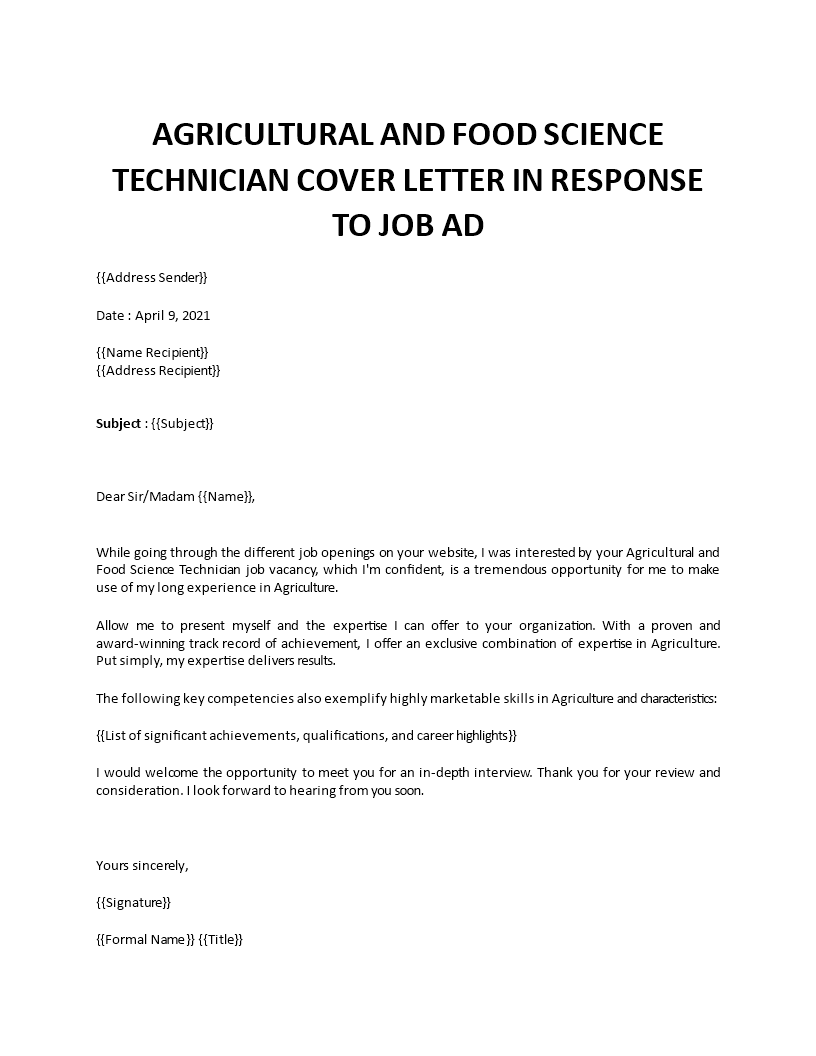 sample cover letter for agriculture internship