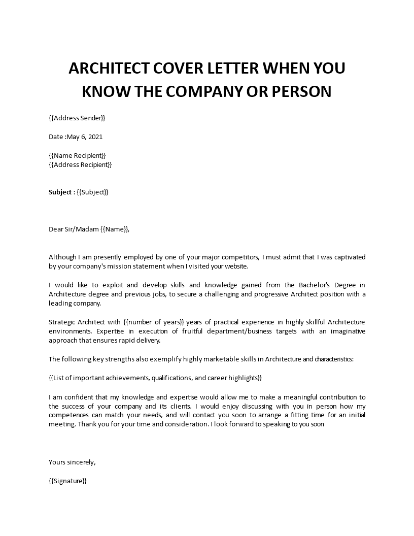 architect cover letter 