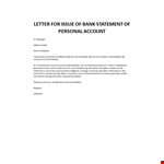 Letter for issue of bank statement of personal account example document template